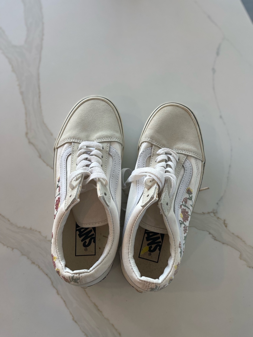 Vans White Old Skool Sneakers with Floral Accents